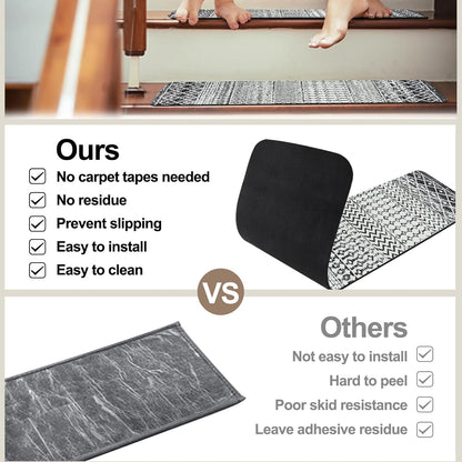 OJIA Boho Stair Treads Non-Slip Stair Runners for Wooden Steps Indoor 15PCS 30"x8" Washable Carpet Stair Treads Stair Mats Staircase Step Treads for Kids, Elders and Dogs, Stair Covers, Black