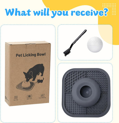Slow Feeder Dog Bowls & Lick Mat for Liquid and Thick Treat, Anti-Slip Dog Lick Bowl with Interactive Rolling Ball, 5/6 Cup Pup Licking Toy for Large Medium Small Dogs and Cats Blue