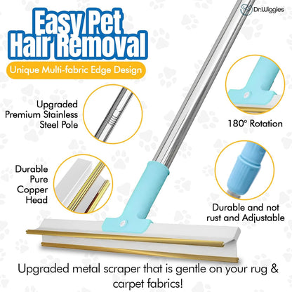 Pet Hair Removal Broom, Handheld Pet Hair Removal Rake & Reusable Lint Roller, Telescopic 56"" Adjustable Handle, Pet Hair Remover for Furniture, Carpet, Rugs, Cars and Bedding