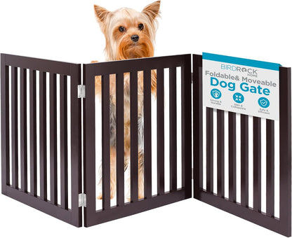 INTERNET'S BEST Dog Gate Indoor Freestanding Pet Barrier, Folding Wood Dog Fence, Extra Wide Doorway Puppy Gate, Indoor Animal Privacy Panel, Wooden Cat Fence - 4 Panel - 36", Espresso