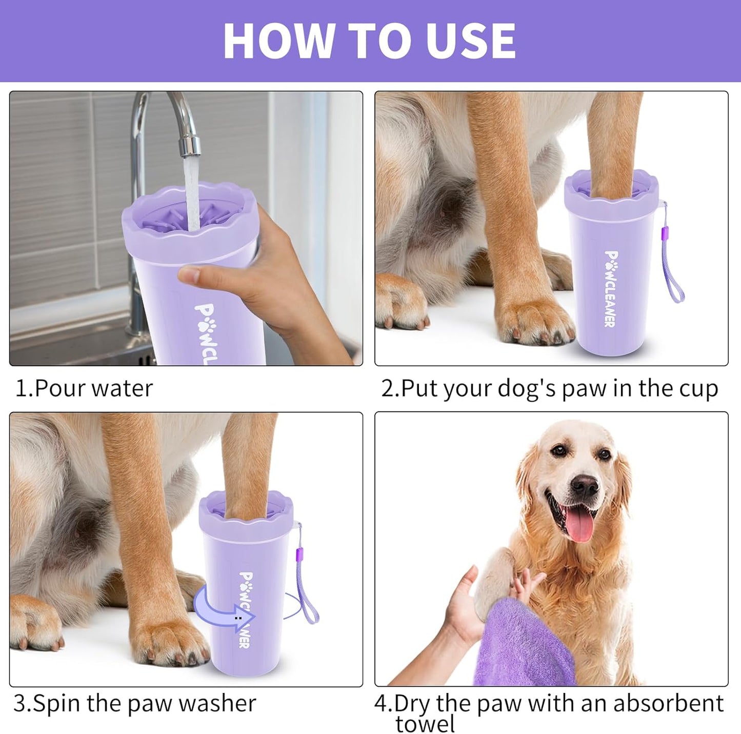 Professional 7 in 1 Dog Paw Cleaner for Dogs & Cats - Includes 1 Portable Paw Washer, 1 Bath Brush, 2 Dog Toothbrushes and 3 Absorbent Towels Note: Fits Paws up to 2 Inches Wide (Small, Blue)