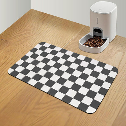 CooRug Checkered Dog Food Mat, Absorbent Leak-Proof Pet Feeding Mat, Quick Dry Cat Food Mat for Messy Drinkers 12" x 20" Khaki