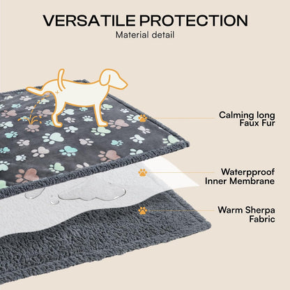 Luciphia Waterproof Pet Blankets for Couch Sofa Bed Cover Cat Liquid Pee Proof Washable Soft Fluffy Large Dog Blanket Reversible Furniture Protection Puppy Grey Paw Thicken Small（40" x 28"）