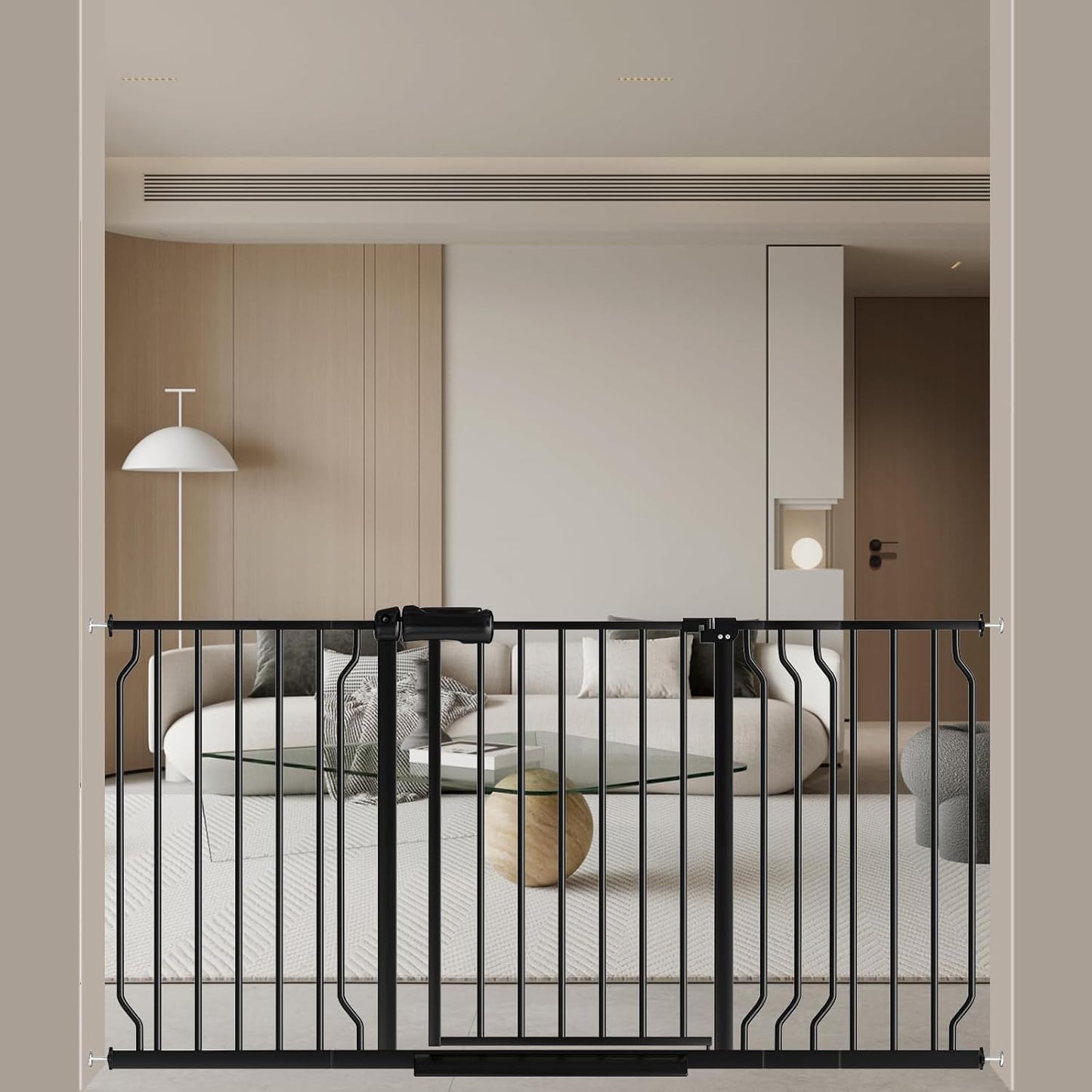 WAOWAO Baby Gate 71.65-85.03" Extra Wide Pressure Mounted Walk Through Swing Auto Close Safety Metal Black Toddler Kids Child Dog Pet Puppy for Stairs,Doorways,Kitchen