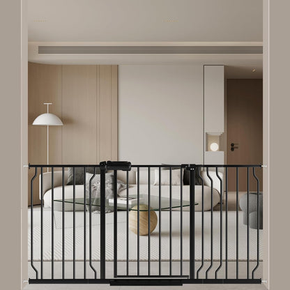 WAOWAO Baby Gate 71.65-85.03" Extra Wide Pressure Mounted Walk Through Swing Auto Close Safety Metal Black Toddler Kids Child Dog Pet Puppy for Stairs,Doorways,Kitchen