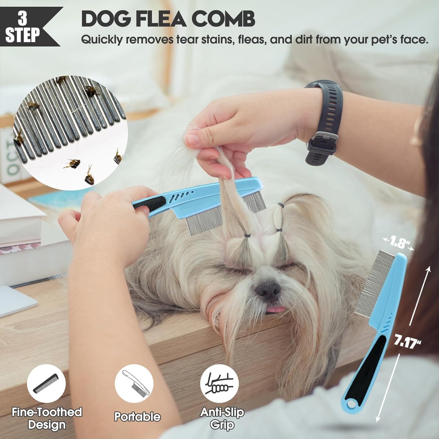 Bonteck Dog Slicker Brush for Dogs Grooming Kit 5PCS | Large Dog Brush for Goldendoodles Poodles Doodles | Long Pin Haired Brush | Poodle Brushes and Comb (Purple)