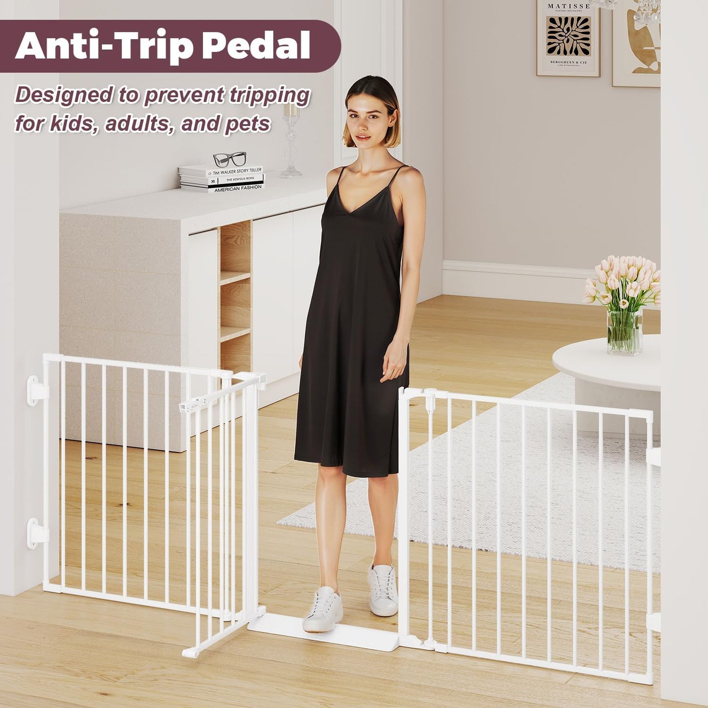 29.4-78" Extra Wide Baby Gate, Long Dog Gates Indoor for Doorways Stairs, Essential Large Safety Gate for Child Toddler with Anti-Trip Pedal, Adjustable Pet Gate, 28" Tall 3 Metal Panels Black
