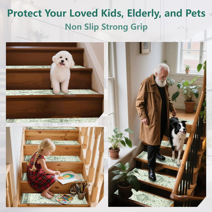 Stair Treads for Wooden Steps, Non Slip Stair Treads Carpet Indoor Residue Free Peel and Stick Washable Stair Covers, Safe for Dogs Kids Elders, Moroccan Beige, 8x30 inch, 4 Pack