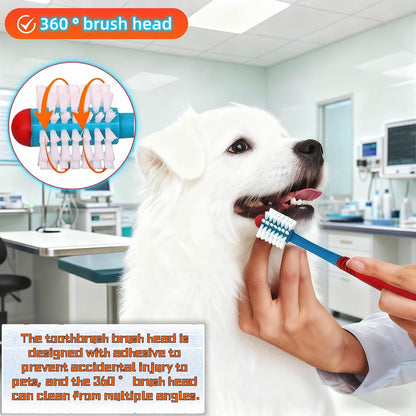 Dog Toothbrush, 360° & Double-Headed Dog Dental Care Kit for Small & Large Dogs, Pet Finger Toothbrush & Toothbrush Set for Effective Plaque Removal, Clean Teeth, Fresh Breath, and Gum Health