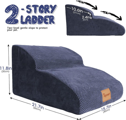 Topmart High Density Extended Foam Dog Ramp&Steps 2 Tiers,11.8" High,Non-Slip Dog Stairs,Soft Foam Pet Ladder with Removable Cover,Best for Injured,Older Cats,Pets with Joint Pain