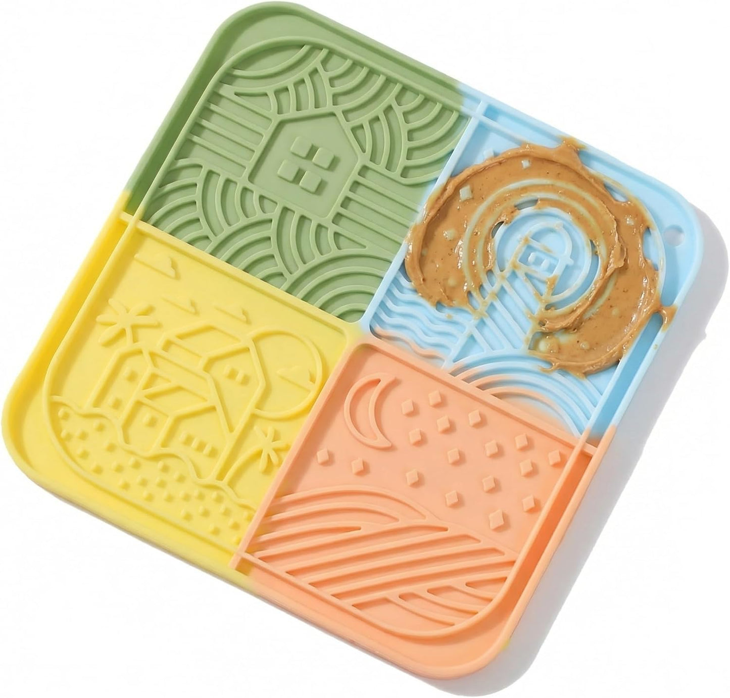 Dog Lick Mat with Suction Cups, 4-Texture Enrichment Slow Feeder for Dogs & Cats, Non-Slip Silicone Licking Pad for Anxiety Relief, Bathing & Training (Green)
