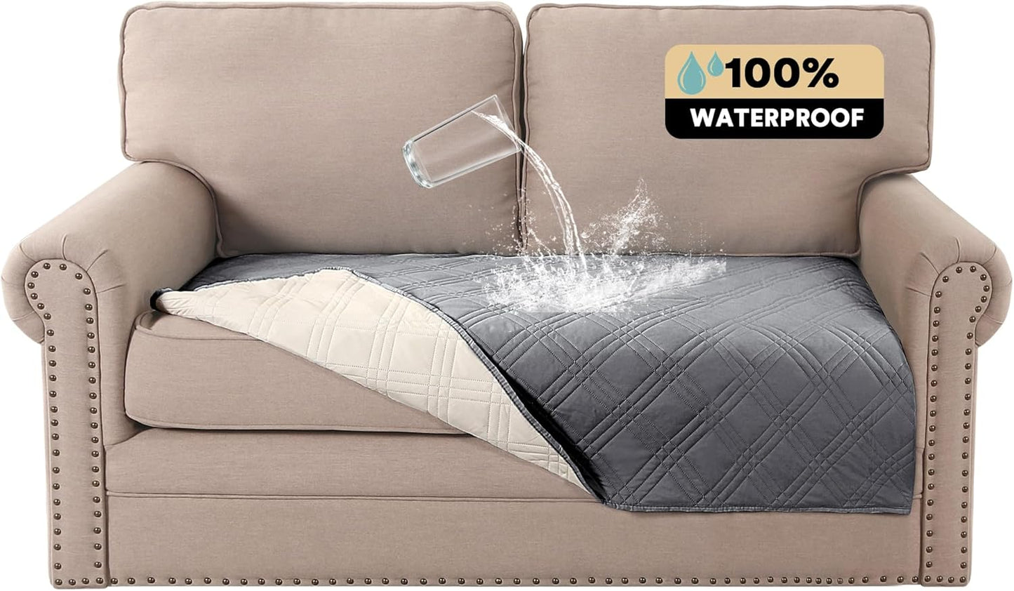 PrinceDeco 100% Waterproof Couch Cover for 3 Cushion Couch Sofa Pet Friendly Non-Slip Couch Cover for Dogs Washable Water Resistant Furniture Protector with Elastic Straps(Sofa 68", French Oak)