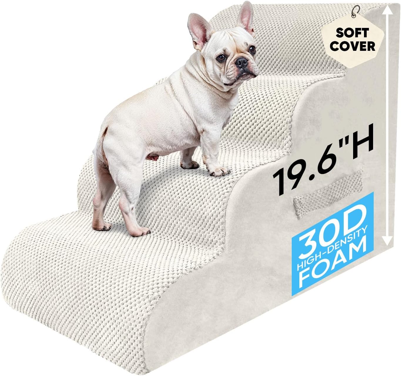 PAWSCRAT Pet Stairs for Dogs 4-Step, 19.6" H Pet Stairs for High Bed, Couch Sofa & Chair, 30D Material Soft Foam Dog Steps with Non-Slip Bottom Surface Removable Washable Cover, Grey