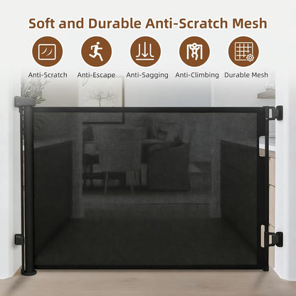Retractable Baby Gate, 55 in Wide x 33 in Tall Mesh Dog Gate, Hardware Mounted Safety Gate with Double Lock for Doorways, Hallways, Indoor Outdoor, White