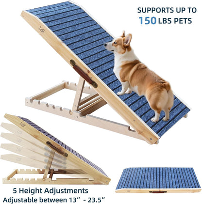 ZJSF Foldable Wooden Dog Ramp for High Bed, Dog Stairs for Small Dogs, High Traction Platform with 4 Adjustable Heights (14"-19.7"), 33", Supports up to 70 lbs