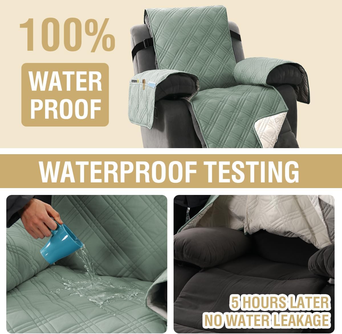 H.VERSAILTEX 100% Waterproof Slipcovers for Couches and Sofas Modern Pet Couch Cover Thick Soft Furniture Protector with Elastic Straps(Sofa, Lily Pad/Beige)