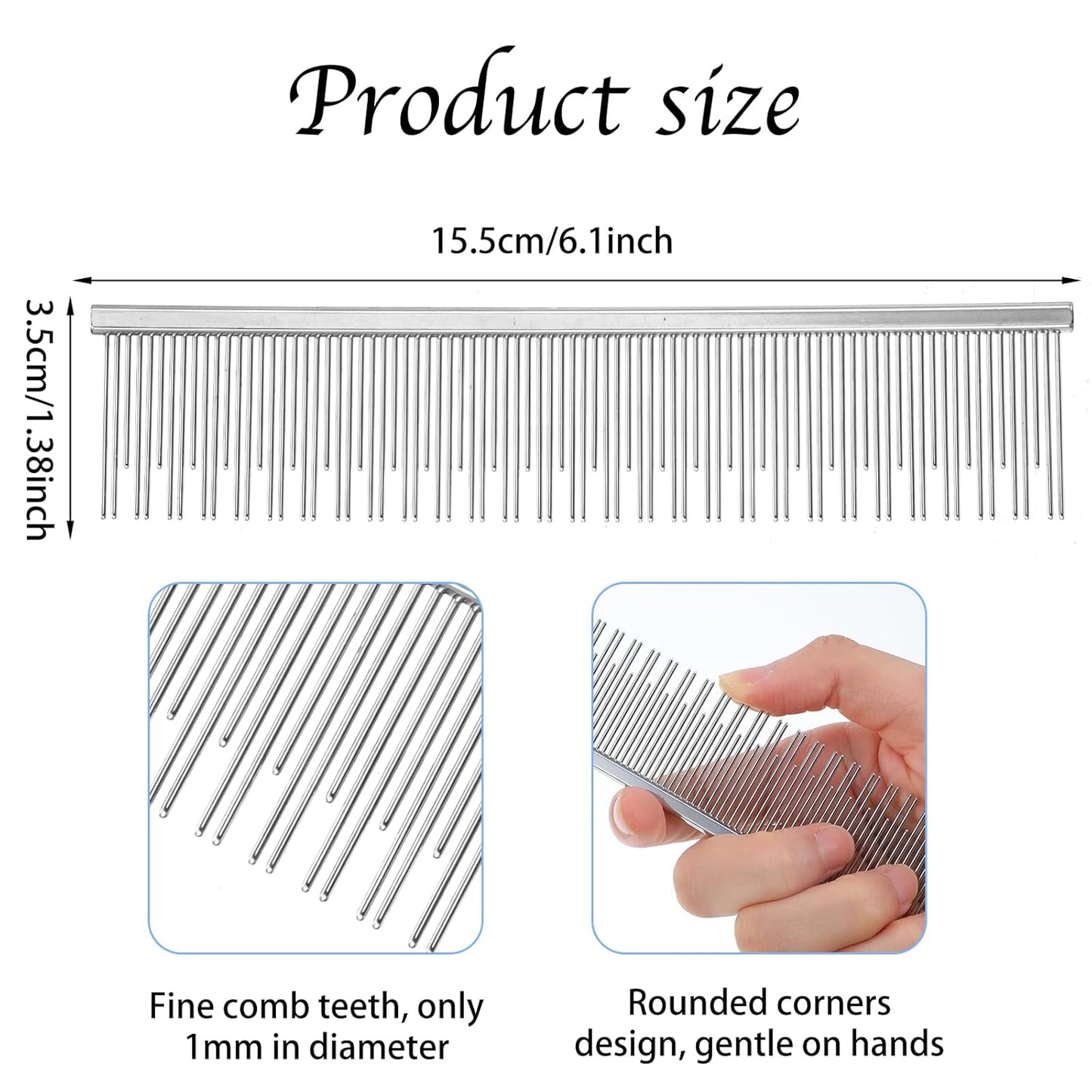 Metal Comb for Dogs & Cats, 6" Stainless Steel Detangling Fine Tooth Grooming Tool for Long & Short Haired Pets, Anti-Static Dematting Comb for Indoor Cat Matted Fur Removal Shedding Control
