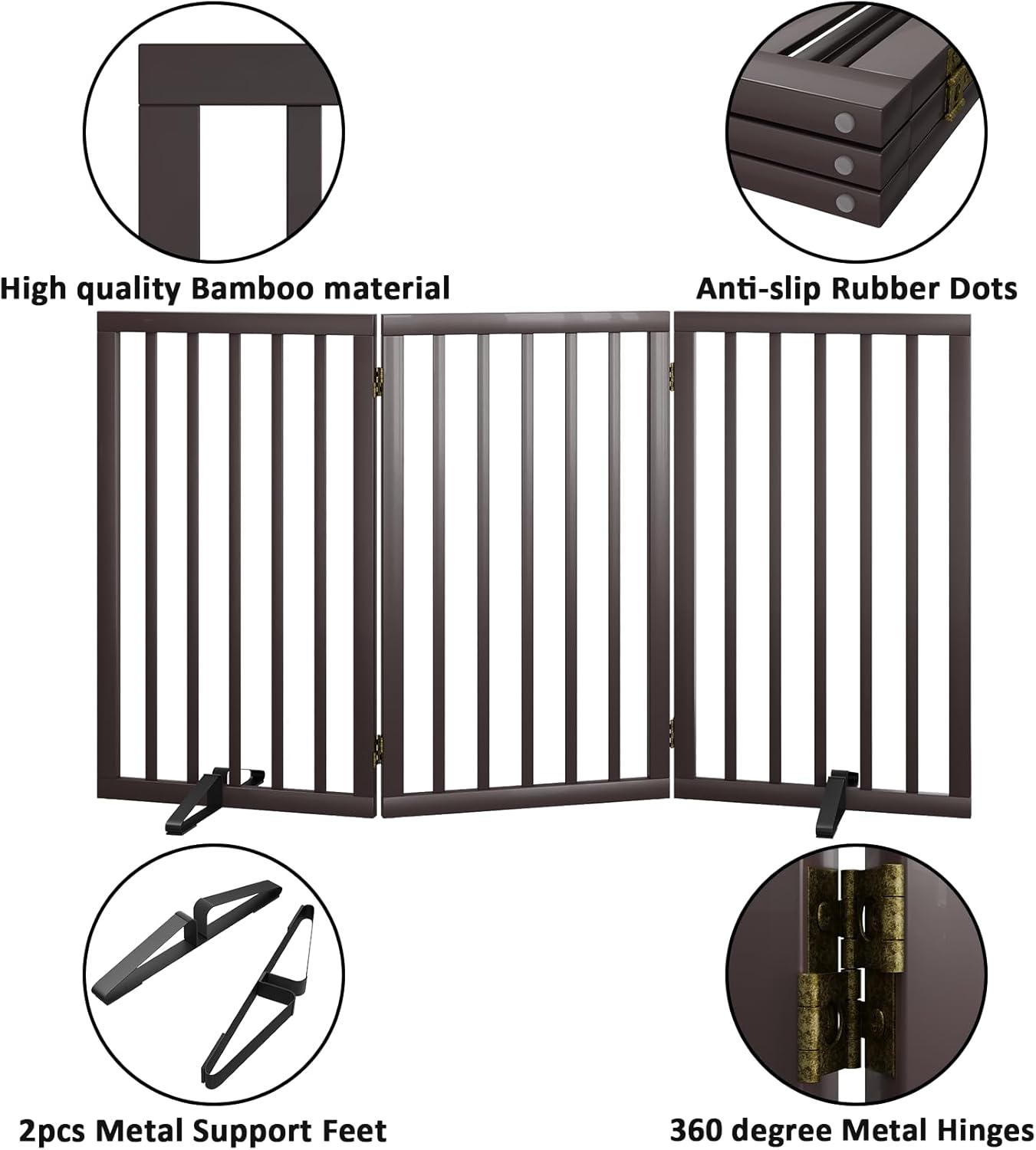 Dog Gate 32" Tall Foldable Dog Gate for Doorways Freestanding Pet Gate for Dogs Indoor (Walnut, 3 Panel)