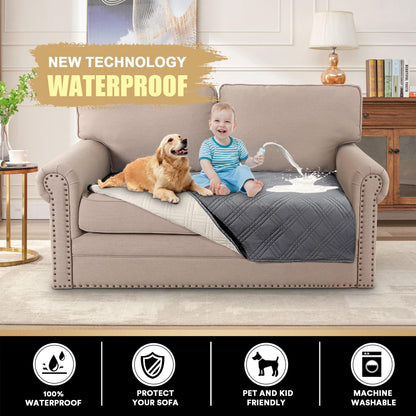 PrinceDeco 100% Waterproof Couch Cover for 3 Cushion Couch Sofa Pet Friendly Non-Slip Couch Cover for Dogs Washable Water Resistant Furniture Protector with Elastic Straps(Sofa 68", French Oak)