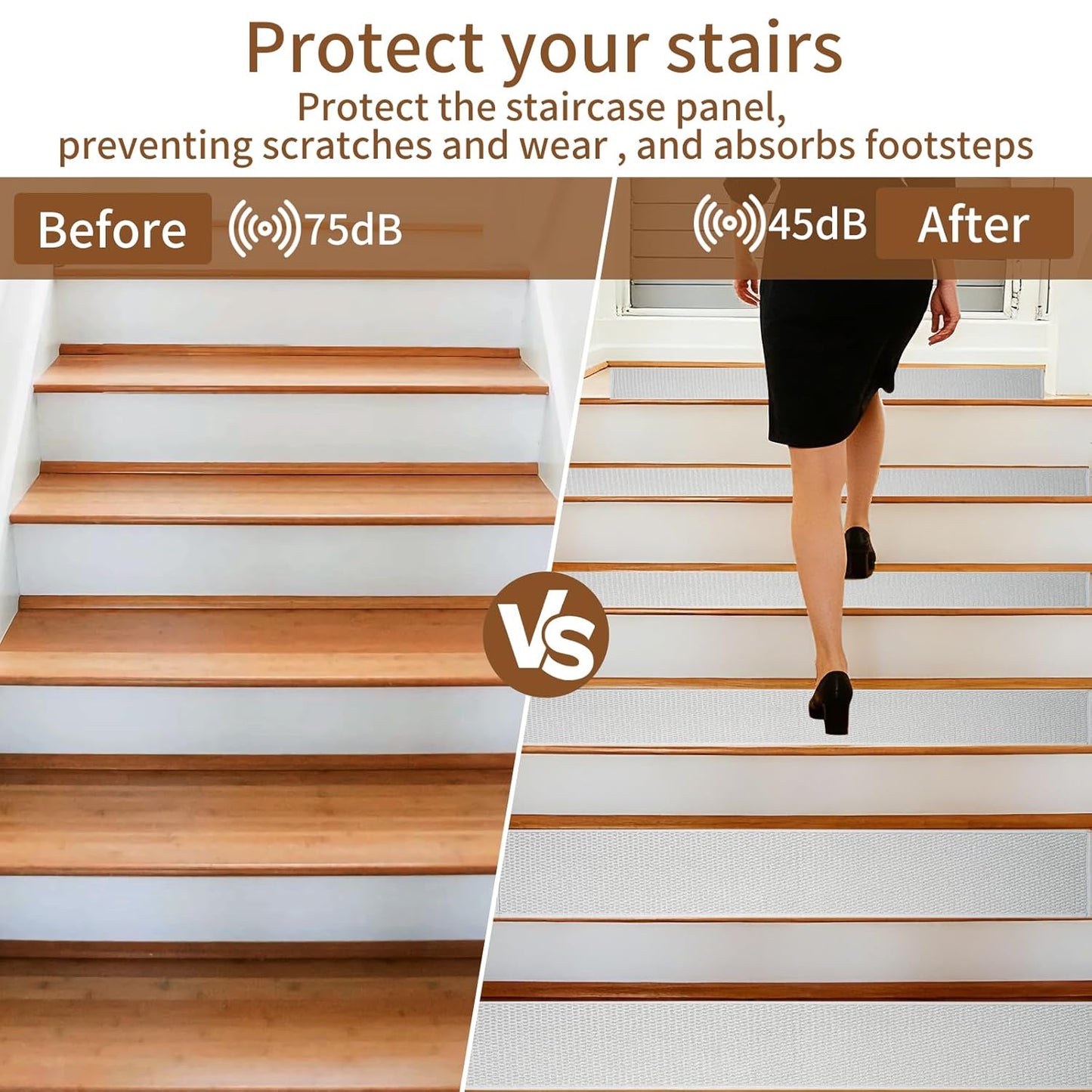 Carpet Stairs Runner for Wood Stairs, 8"x 30",Reusable Washable Self-Stick Stair Treads, for Indoor Steps, Non Slip for Kids Elders and Pets Stair Mats Residue Free, Grey 15-Pack