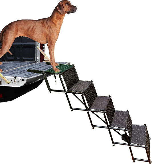 Upgraded Dog Stairs, Metal Frame Foldable Large Dog Step, Lightweight Portable Pet Ladder Ramp for Cars, SUVs and High Bed, 5 Steps