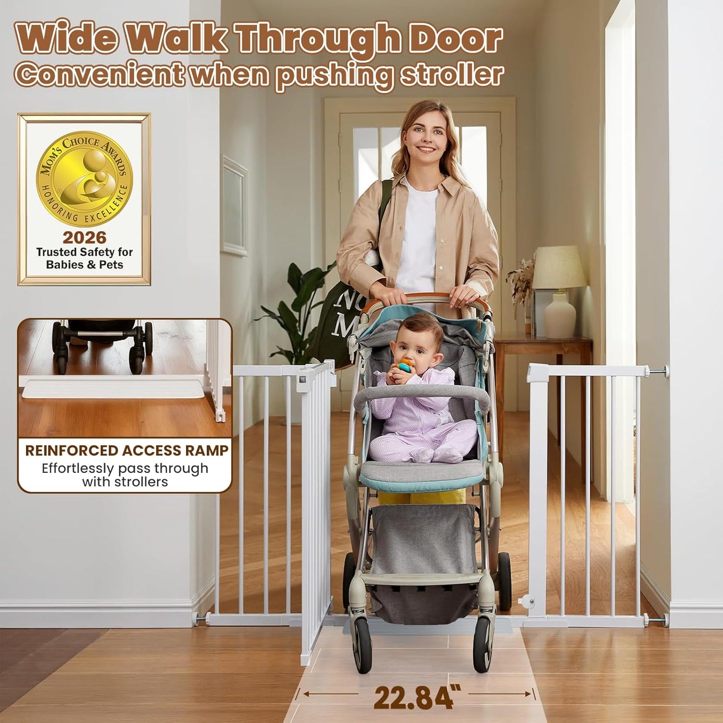 Mumeasy Baby Gate Extra Wide, 29.7-51'' Pressure Mounted Dog Gate with Walk Thru Door, Auto Close Pet Gate for House, Stairs, Doorways,Black