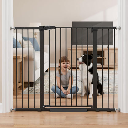 Mumeasy Baby Gate Extra Wide, 29.7-51'' Pressure Mounted Dog Gate with Walk Thru Door, Auto Close Pet Gate for House, Stairs, Doorways,Black