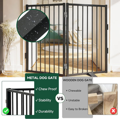 Snagle Paw Full Metal Freestanding Dog Gate,Indoor Dog Gate with Floor Protect Support Feet, 40x24 Inches Foldable Dogs Barrier for Stairs, Hallways and Doorways (24'' H 2 Panel, White