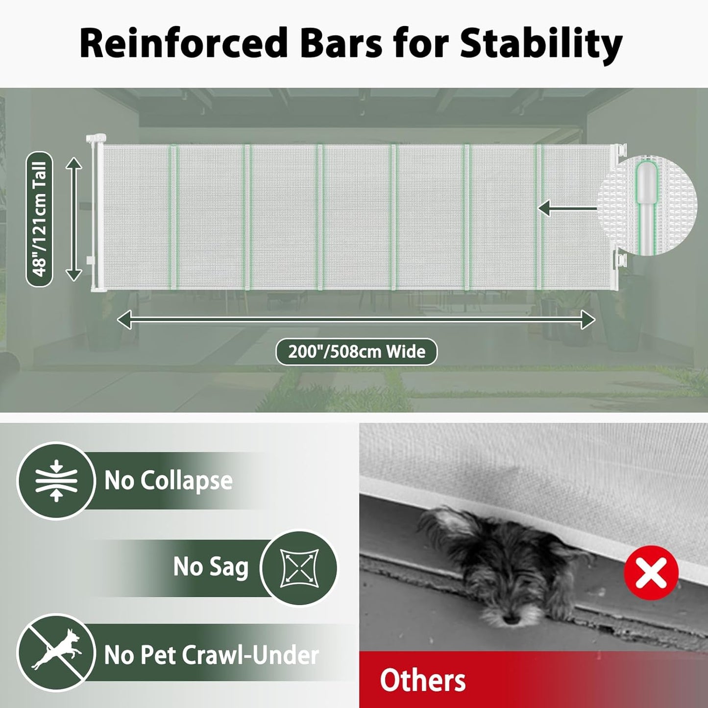 250" Reinforced Extra Wide Baby Gate Retractable Dog Gate, 21ft Extra Long Baby Gate Retractable Gates for Dogs, 48" Extra Tall Pet Gate Retractable Fence Outdoor Gate for Deck/Garage/Patio, Black