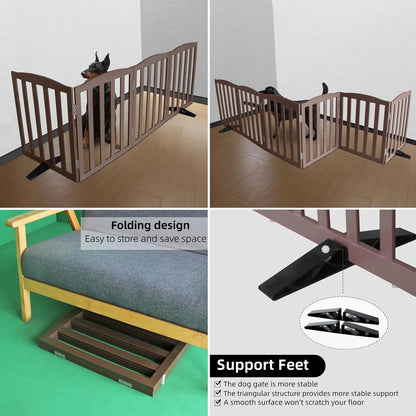 ZJSF Foldable Freestanding Indoor Dog Gate for House Wood White Long Pet Gates Dog Fence for Stairs Puppy Gates for Hallways,Pet Fence, Puppy Gate,Support Feet Included 24 "Height-3 Panels
