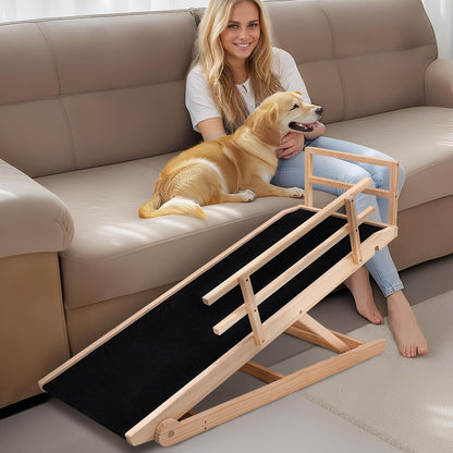 Dog Ramp for Couch, 5-Level Adjustable Wooden Pet Ramp for Bed & SUV, Adjustable Height 15.7"-23.6",Folding Non Slip Dog Ramps for Small Large Senior Dogs & Cats - Furniture Quality