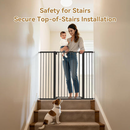 43 inch Tall Safety Dog Gate Adjustable 29.7-45.2 inch Extra-Wide Metal Pet Gate Drill-Free Pressure-Mount Installation kit Self-Closing Cat Gate for Stairwells、Doorways（White）