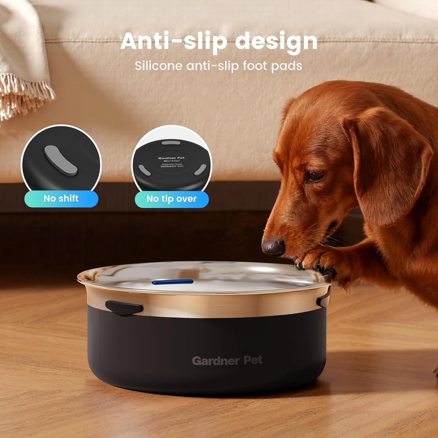 Gardner Pet Slow Water Bowl for Dogs – No Spill, Anti-Splash Floating Plate Design, Slows Drinking to Reduce Mess, Keeps Water Clean & Floors Dry, 3.8L(White)