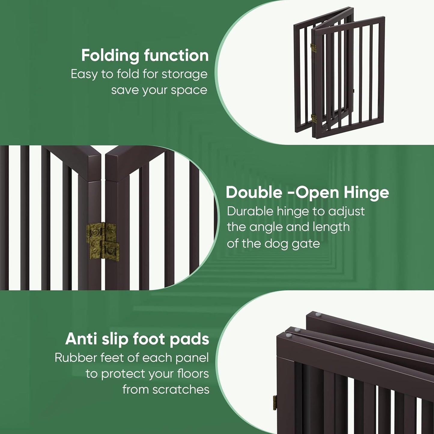 Freestanding Foldable Dog Gate - 4 Panel Room Divider with Metal Support Feet (Black)