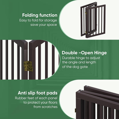 Freestanding Foldable Dog Gate - 4 Panel Room Divider with Metal Support Feet (Black)