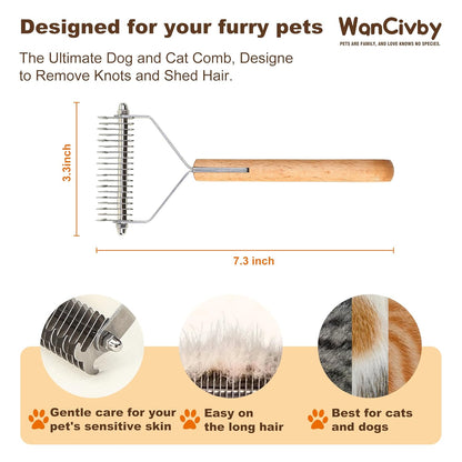 Undercoat Rake Pet Brush with Square Handle, Premium Dematting Comb & Cat Dog Shedding Tool, Efficient Grooming Brush for Detangling Mats & Loose Fur, Ideal for Large Medium Small Dogs and Cats