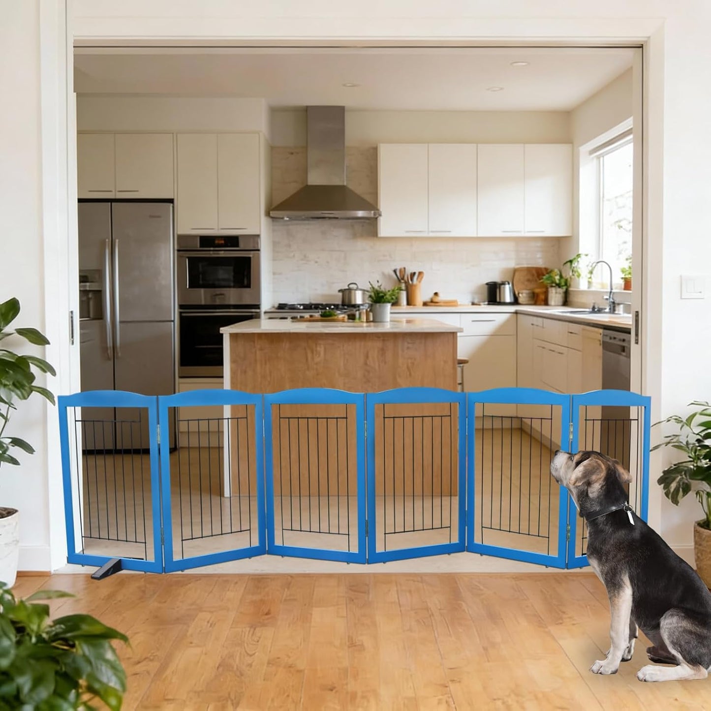 ZJSF Freestanding Dog Fence Indoor, Foldable Dog Gate for Doorways, Stairs or Hallways, Sturdy Wood Extra Wide Pet Gate with Support Feet for The House, White, 24 "Height-3 Panels
