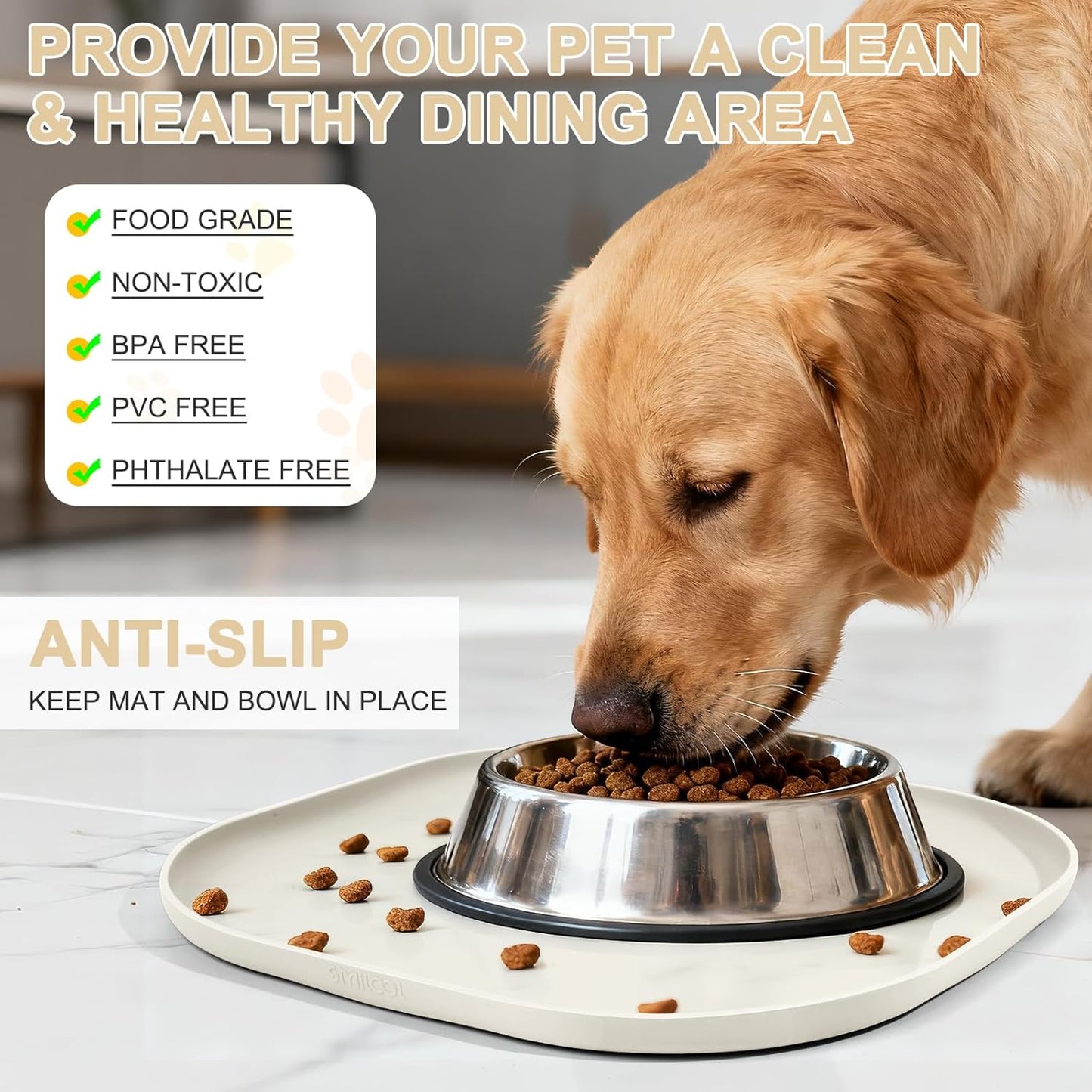 Small Silicone Pet Food Mat with Raised Edge for Food and Water Bowl, Square Dog Feeding Mats, Cat Food Trays for Floor Waterproof, Rubber Tray for Dogs and Cats, 12 x 12 x 0.7 Light Olive Green