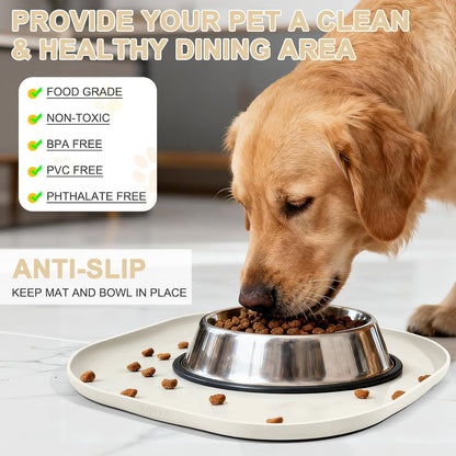 Small Silicone Pet Food Mat with Raised Edge for Food and Water Bowl, Square Dog Feeding Mats, Cat Food Trays for Floor Waterproof, Rubber Tray for Dogs and Cats, 12 x 12 x 0.7 Light Olive Green