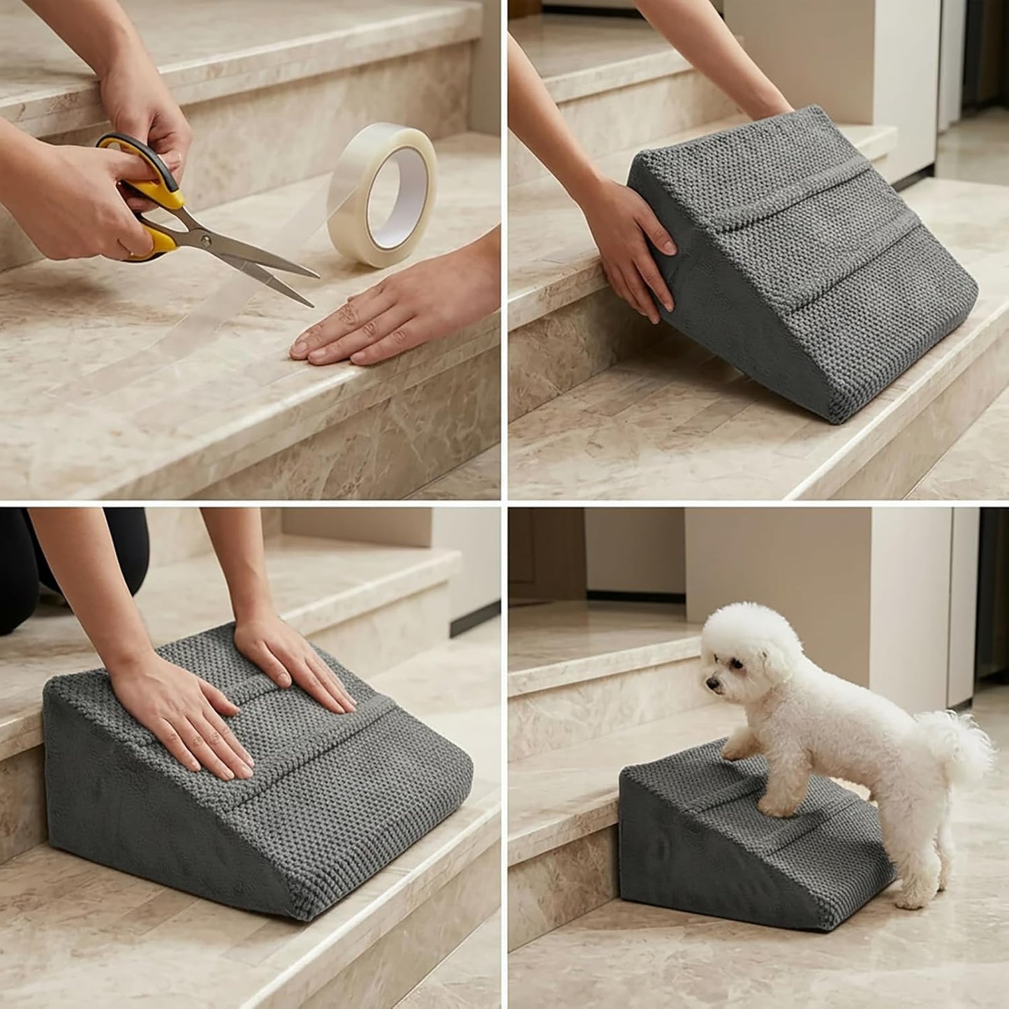 Dog Ramp for Stairs - Dog Steps-Anti-Slip Foam Stair Wedges for Small & Senior Dogs,Gentle Slope Pet Steps with Washable Corduroy Cover, Self-Sticky Pads for Safe Climbing (Gray,2-Pack)