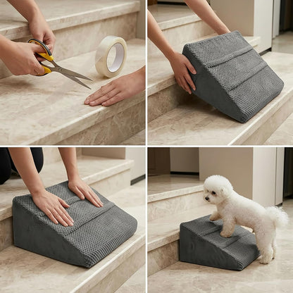 Dog Ramp for Stairs - Dog Steps-Anti-Slip Foam Stair Wedges for Small & Senior Dogs,Gentle Slope Pet Steps with Washable Corduroy Cover, Self-Sticky Pads for Safe Climbing (Gray,2-Pack)