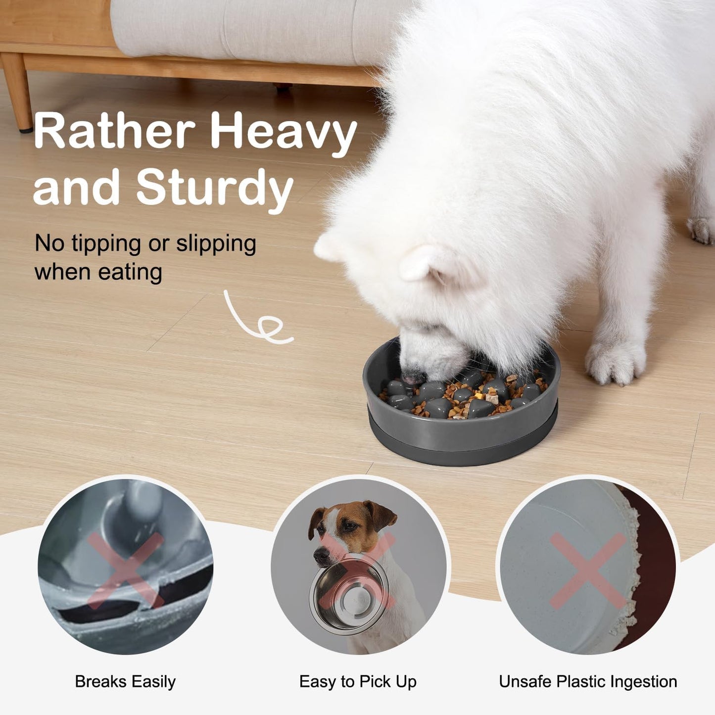 Sted Ceramic Slow Feeder Dog Bowls for Medium Large Breed, Slow Feeding Dog Bowl, Dogs Food Bowls for Fast Eaters, Puzzle Dogs Food Bowl with Silicone Base, Maze Black