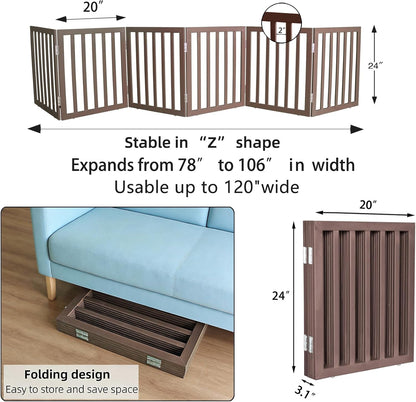 Dog Gate Indoor, Freestanding Dog Fence for The House, Doorways, Hallways,or Stairs,Pet Gate Foldable Wooden,Expandable 24" Height 3 Panels,White