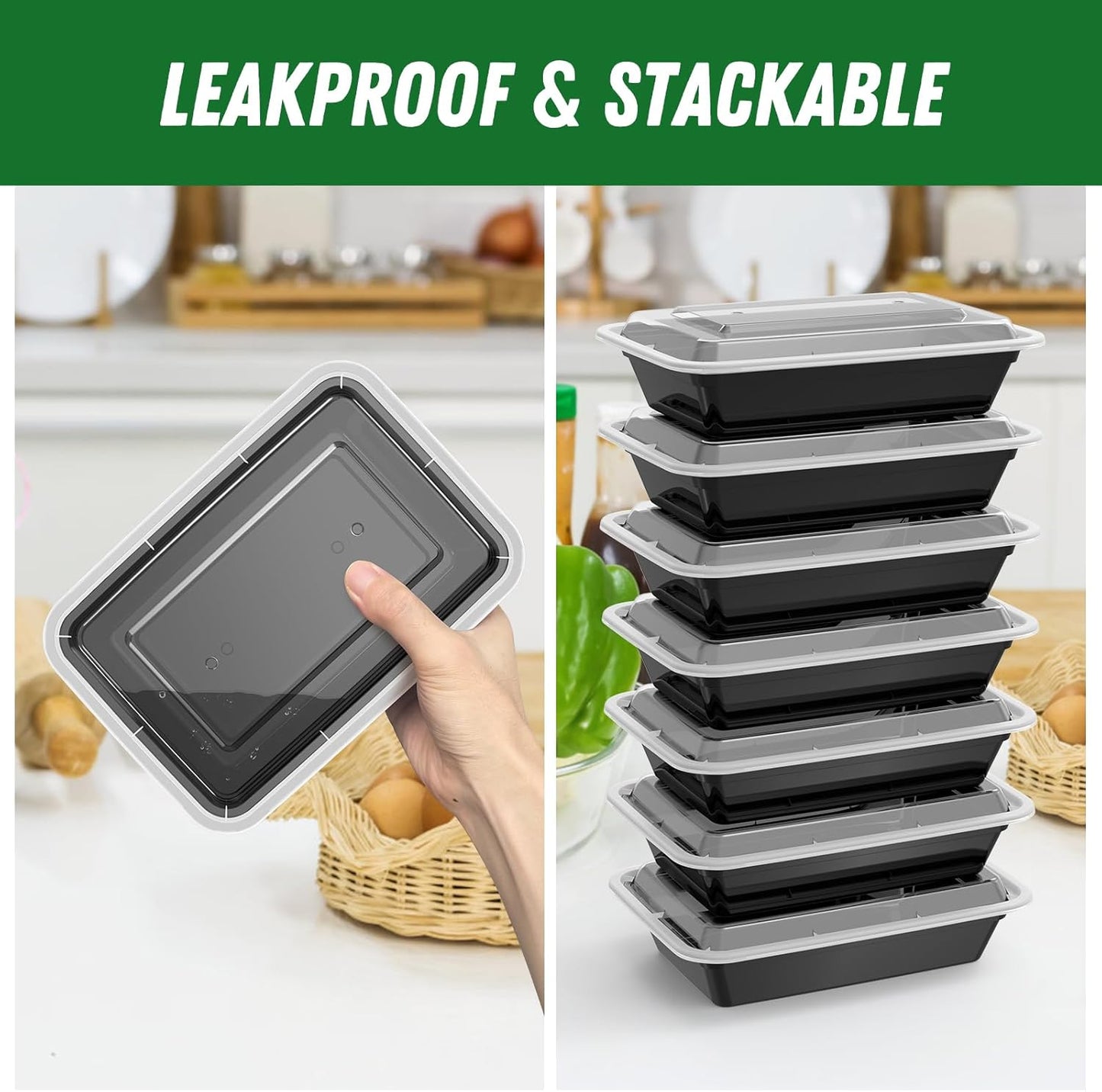 Dealusy 50 Pack (100-Piece) 24 oz Meal Prep Containers Reusable with Lids, Sturdy Leakproof & Food Safe, Microwave, Freezer, Dishwasher Safe Prep Containers, To Go Take Out Plastic Food Storage
