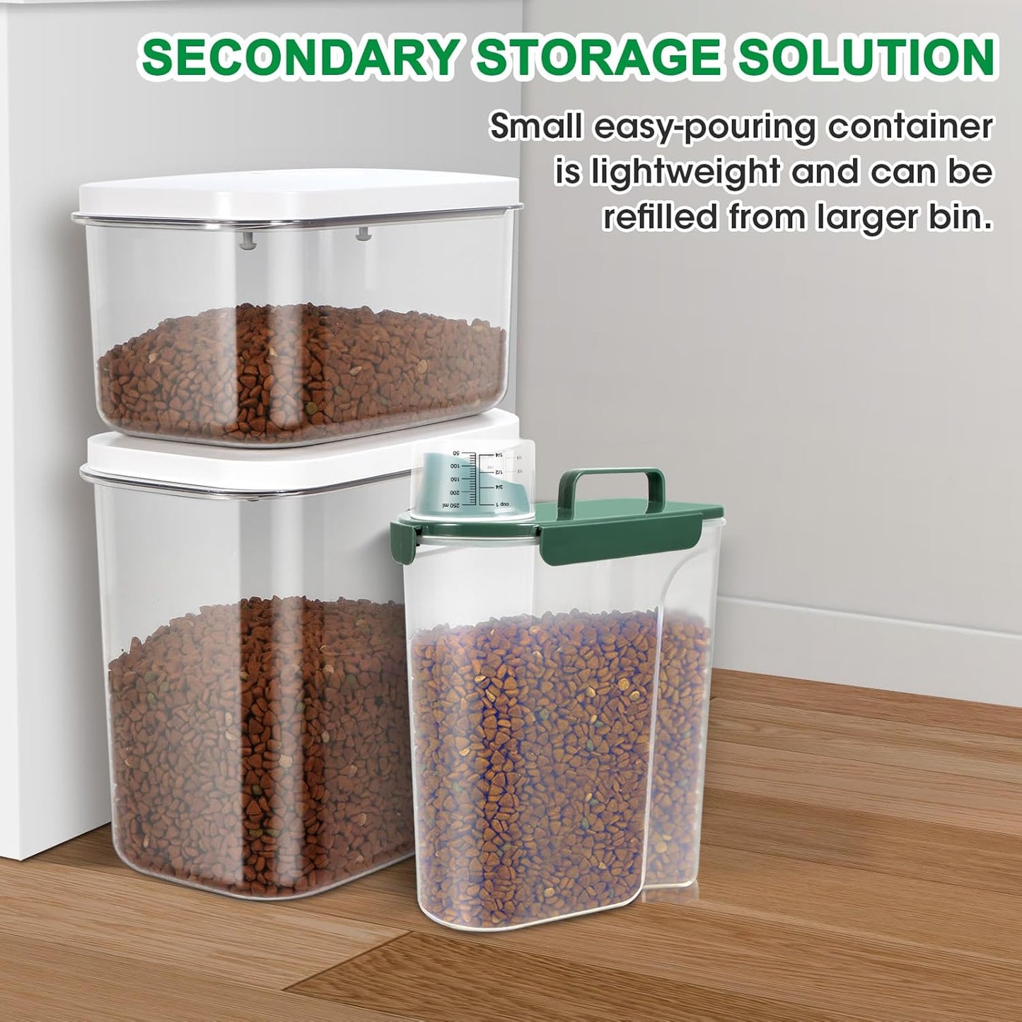 TBMax Dog Food Storage Container 5-7 lbs, Airtight Cat Food Container with Larger Spout & Measuring Cup, Portable Pet Food Storage Dispenser for Small Animal Kibble Storage, Bird Seed Container