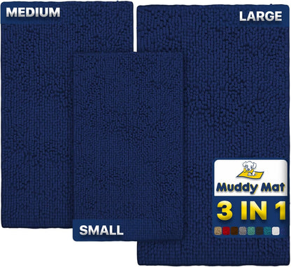 Muddy Mat® Pack of 3 Highly Absorbent Microfiber Dog Door Mat and Pet Rug, Non Slip Thick Washable Area Mat Soft Chenille for Kitchen Bathroom Bedroom and Outdoor - Beige Small, Medium & Large
