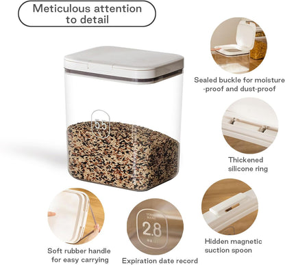 LivLab Mker Pet Food Storage Container 5 lbs Airtight Dog/Cat Food Container with Measuring Cup, BPA Free, Rice & Flour Storage Container for Dog Treats and Cat Food (3 lbs), White