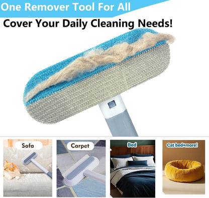 4 in 1 Cat and Dog Hair Remover, Pet Hair Removal with 17-Inch Extra Long Handle for Couch, Furniture, Carpet, Clothes, Bedding, Tile, Hardwood Floor, Car, Window, Cat Fur Removal Cleaning Tool (1PCS)