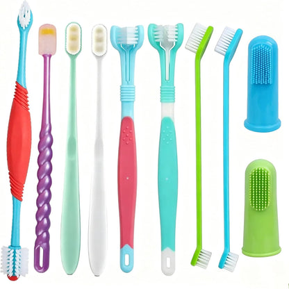 10 Pieces Pet Toothbrush Set for Medium Large Dogs, Extra Long Double-Ended Dog Toothbrush with 360° Brush, Soft Bristle Dental Care Kit with Finger Brushes, Pet Teeth Cleaning Supplies (Multicolor)
