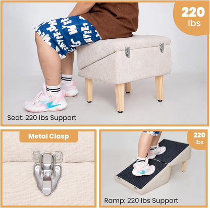 3-in-1 Dog Ramp 18.9"×17.7"×18.9" with Storage – Pet Stairs for Senior & Injured Dogs & Cats, Hidden Storage Footstool, Ottoman Anti-Slip, Supports 220 lbs for Beds & Sofas (Blue-pro)